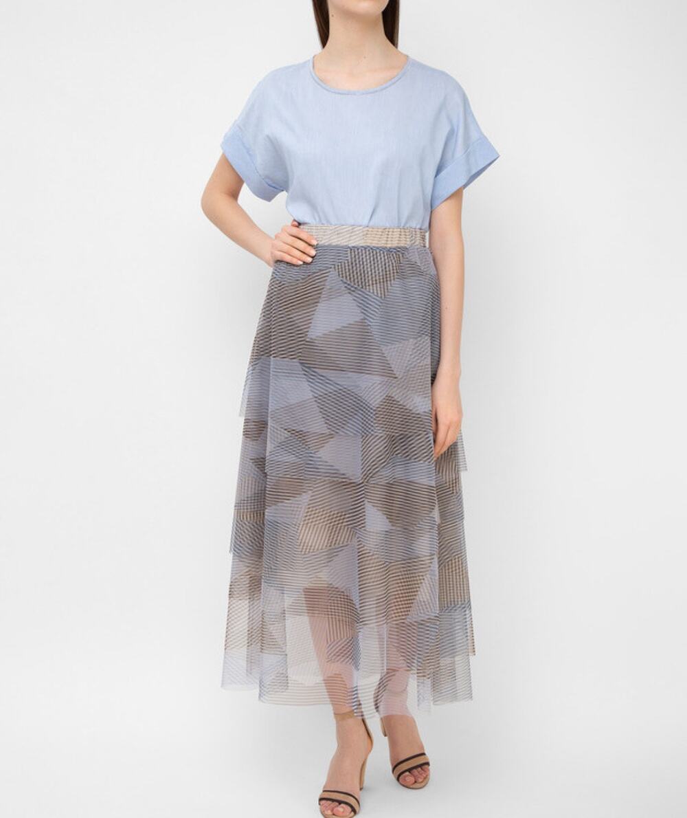 Peserico Geometric Print Tiered Tulle Midi Skirt Size 42